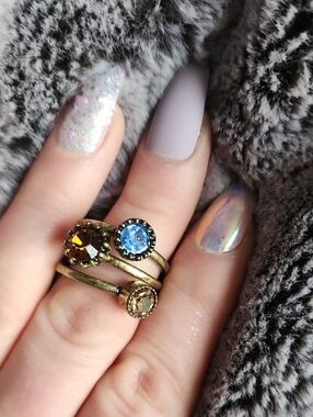 Vintage-Inspired Multi Stone Stackable Ring - Blue, Amber, Champagne